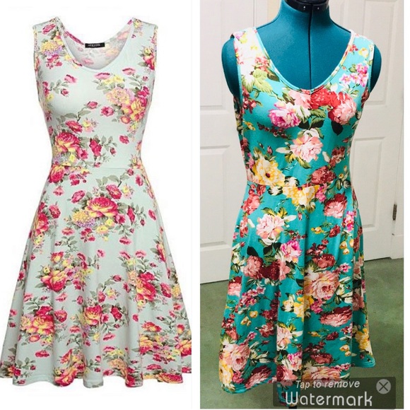 Acevog Dresses & Skirts - 5/$25 Acevog Teal 🔥 Floral Sleeveless Flare Dress